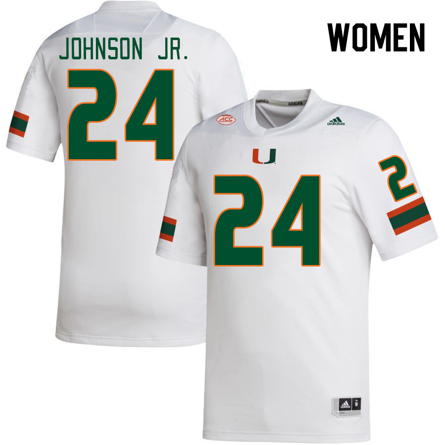 Women #24 Chris Johnson Jr. Miami Hurricanes College Football Jerseys Stitched Sale-White